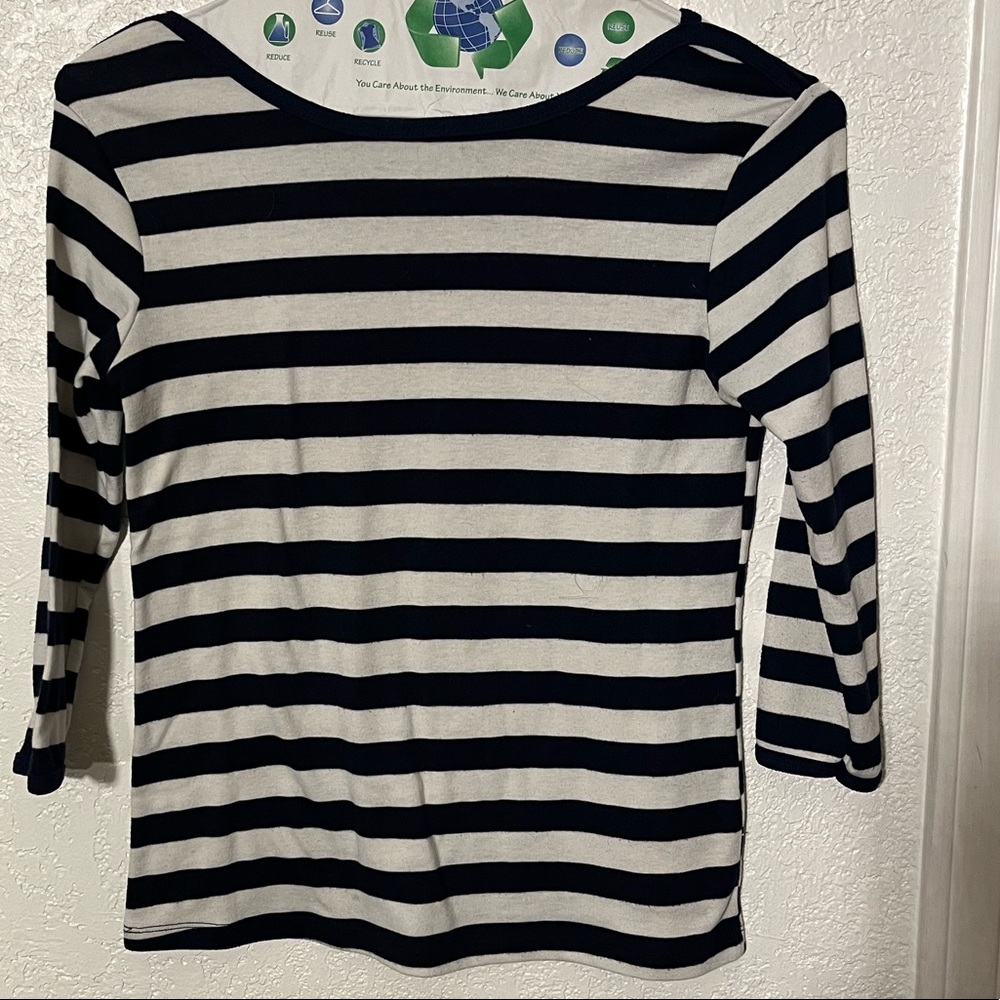 For Zeebears - Zara Basic - Navy/White striped boatneck 3/4 sleeve top